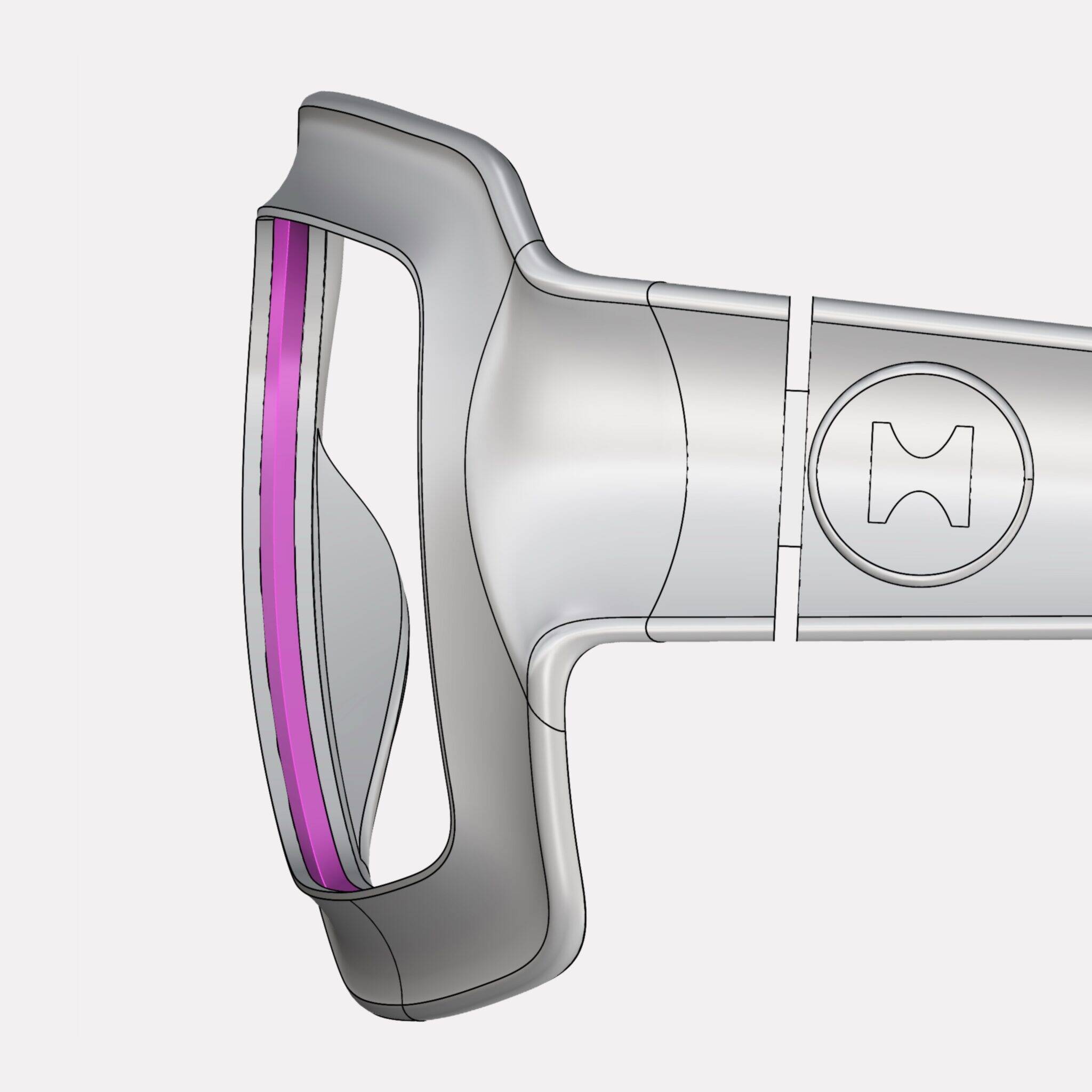Side profile of computationally designed eyewear frame with 3D-printed hinge mechanism and integrated temple connection ⸻