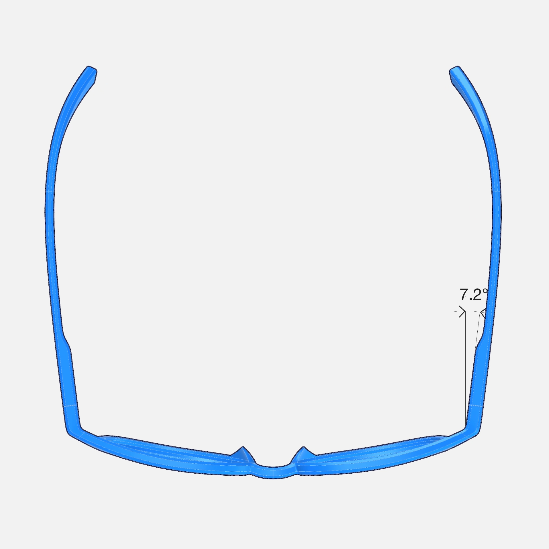 The horizontal curvature of the frame front relative to the face.