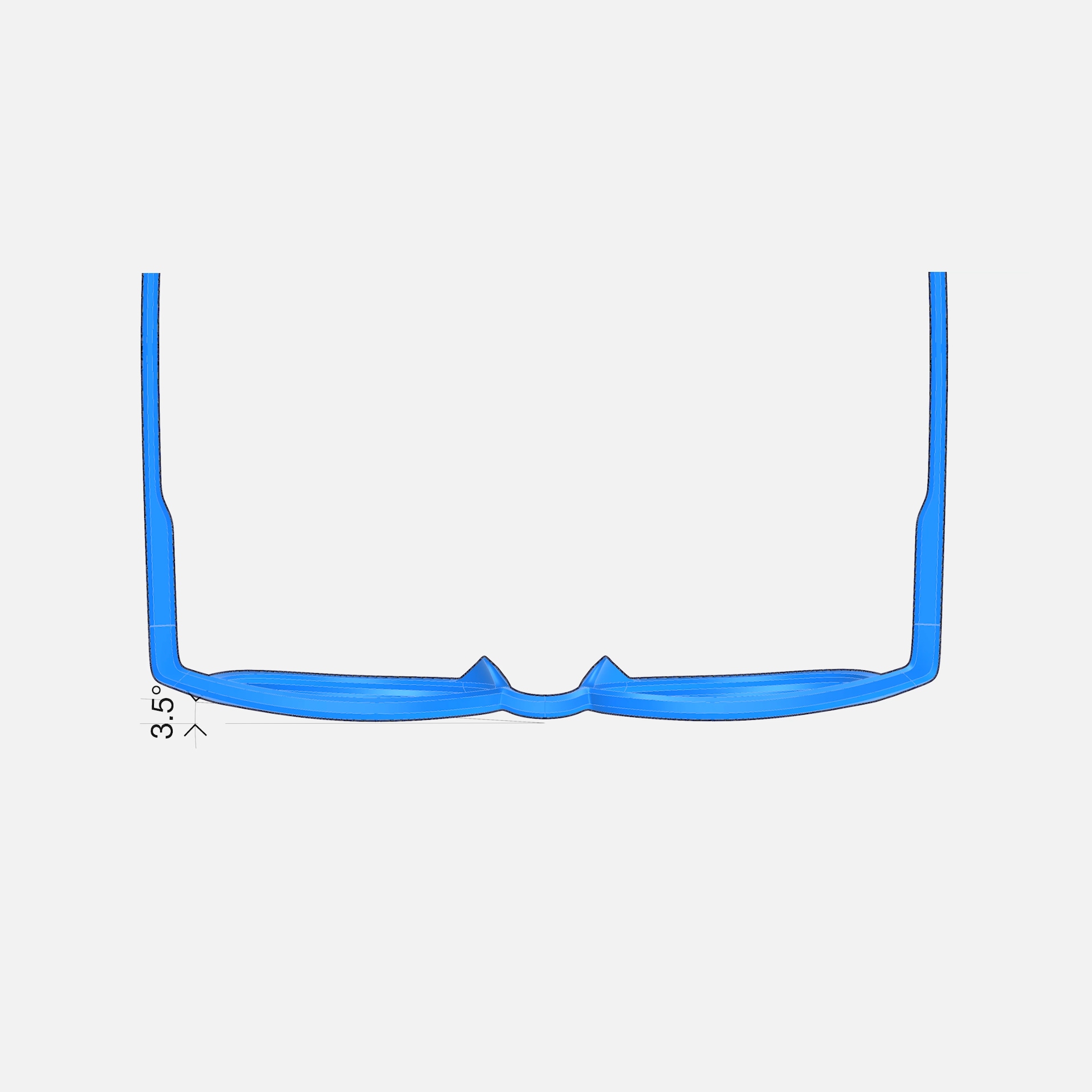 The horizontal curvature of the frame front relative to the wearer’s face. It describes how much the frame wraps around the face.